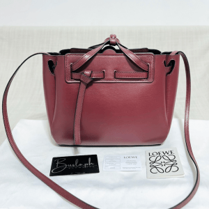LOEWE Boxcalf Lazo Mini Tote Bag (Burgundy)